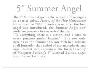 The new 2012 4" Trust Angel, 3" Love Angel and 2" Joy Angel carry their names on heart images. These words are written in the lilting rhythm of cursive. These new angels are shot in the midst of photos of family and friends.
